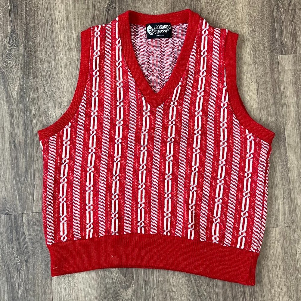 Vintage Leonardo Strassi 60s 70s Red Sweater Vest Sz L